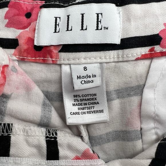 Elle Venice White Shorts With Flowers & Black Stripes Size 8 - Picture 4 of 5